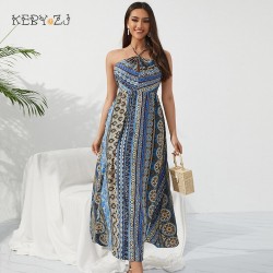 KEBY ZJ 2022 Woman Fashion Summer Colorful Sexy Halter Neck Long Dress Casual Female Sleeveless Clothing Chiffon Maxi Dress