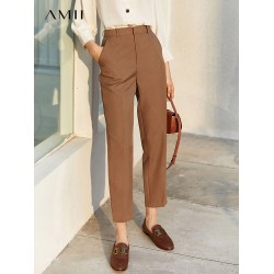 Amii spring professional suit trousers women new high waist  leisure black nine point trousers smoke pipe pants 12241108