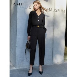 Amii spring professional suit trousers women new high waist  leisure black nine point trousers smoke pipe pants 12241108