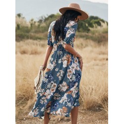 Dress Spring/Summer Long Floral Stretch Belt Women 2022 New Sexy V-neck Slim High Waist Ladies A-line Print Long Dress