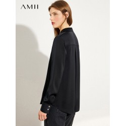 AMII Minimalist Casual Shirts Women 2023 Spring Autumn Long Sleeve Office Lady Solid Elegant Niche Design Female Blouse 12220102