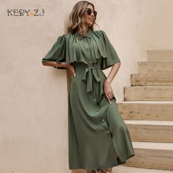 KEBY ZJ Solid Women Shirt Dress  Autumn Short Sleeve High Waist A-Line Luxury 2022 Buttons Party Summer Elegant Maxi Dresses