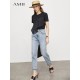 AMII Minimalism Shirts for Womens Tops 2022 Summer Patchwork Office Lady RUFFLES Loose Contrast T-Shirts Women Clothing 12270195