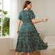 KEBY ZJ Big Size Women's Clothing Dress Summer O-Neck Floral Print Midi Dresses Urban Elegant Casual Ladies Plus Size Long Dress