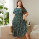 KEBY ZJ Big Size Women's Clothing Dress Summer O-Neck Floral Print Midi Dresses Urban Elegant Casual Ladies Plus Size Long Dress