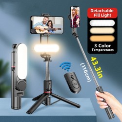 
L15 Selfie Stick Foldable Mini Tripod Photo Live with Fill Light Wireless Bluetooth Remote Shutter For IOS Android Smartphones
