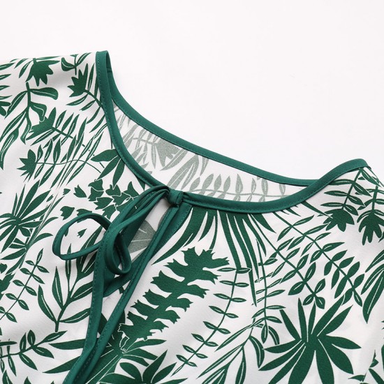 Chic Women's Skirt Beach Super Long Women's Retro Printed Bohemian Lotus Leaf Sleeve Dress A-line Elegant Belt Vacation Xl