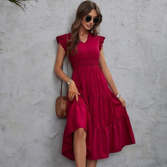 
KEBY ZJ 2022 Solid Color Long Women Dress Vintage Elegant Sleeveless V-Neck Red Dress Ladies Office Party Casual Maxi Dresses
