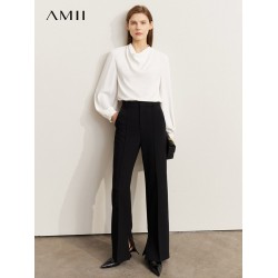 AMII Minimalism Chiffon Blouses Autumn 2022 Hollow Out Lantern Sleeve Fashion French Style Temperament Clothing Tops 12241107